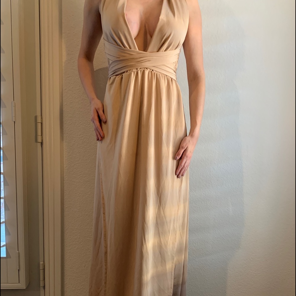 Long Gold silk dress. small. brand new